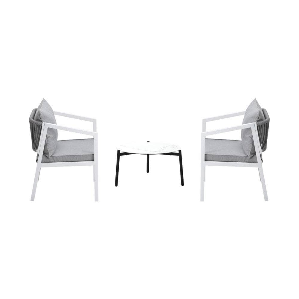 3PCS Outdoor Patio Set White 50cm Coffee Table White Chairs