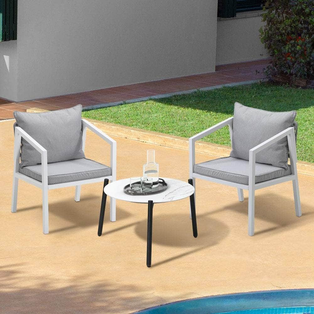 3PCS Outdoor Patio Set White 50cm Coffee Table White Chairs