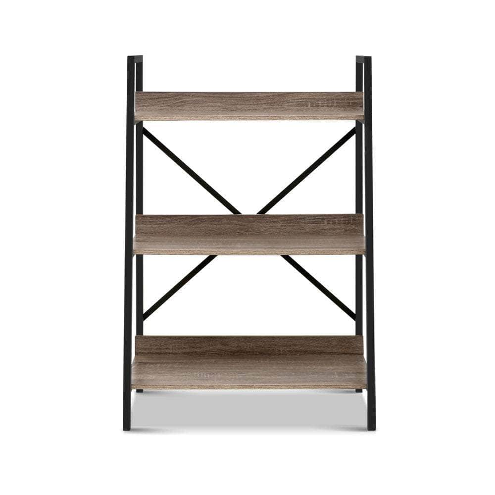 3Tier Metal Bookcase Oak Display Storage