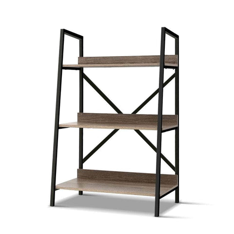 3Tier Metal Bookcase Oak Display Storage