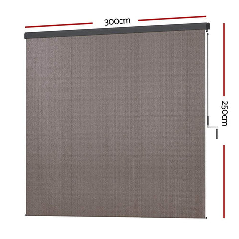 3X2.5M Outdoor Blinds Awning Roll Down Retractable Knit Fabric Outdoor Blinds Window Shade Brown