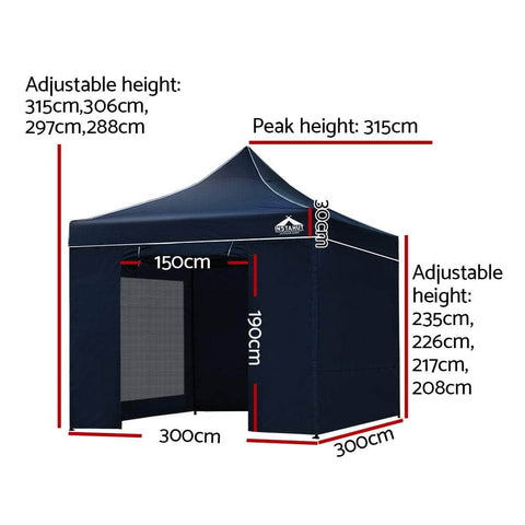 3x3m Pop Up Gazebo Marquee Folding Wedding Tent Navy