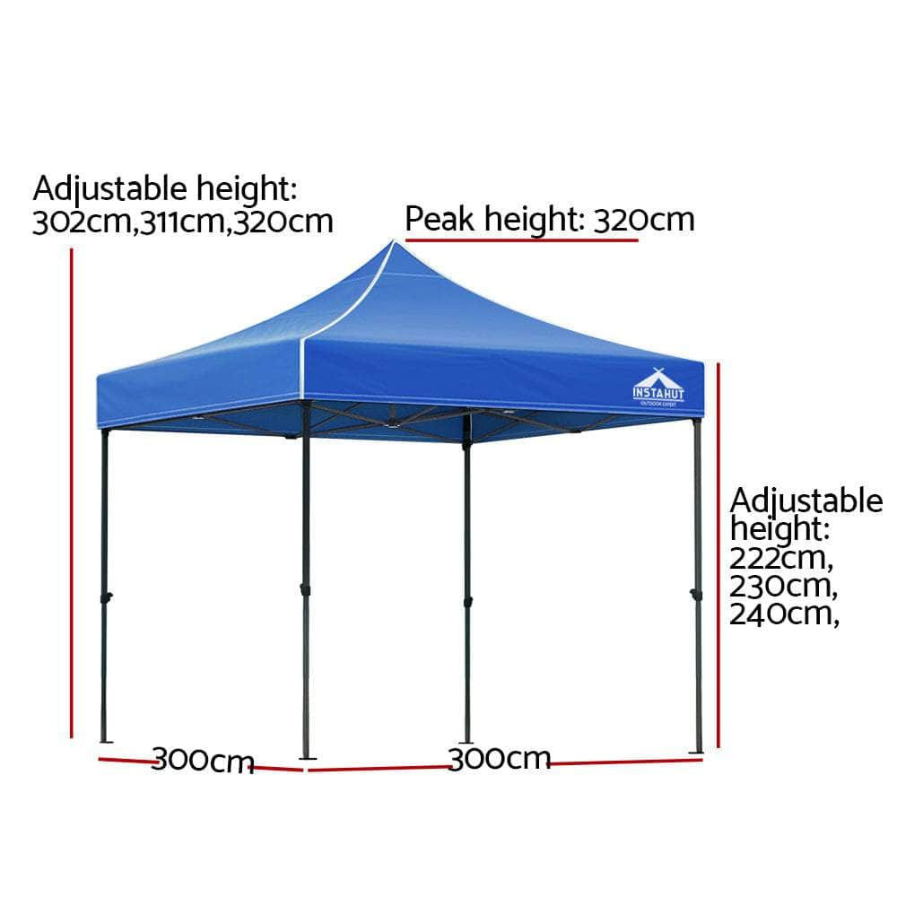 3x3m Pop Up Gazebo Marquee - Outdoor Canopy Shade Blue