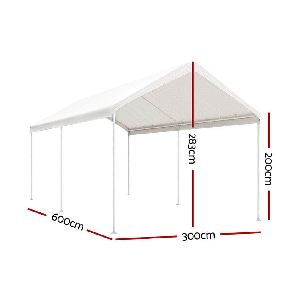 3x6m Carport Kit - Portable Steel Gazebo Garden Shelter