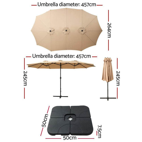 4.57m Outdoor Umbrella w/ Base Stand & Tilt Beige