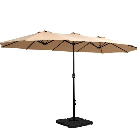 4.57m Outdoor Umbrella w/ Base Stand & Tilt Beige