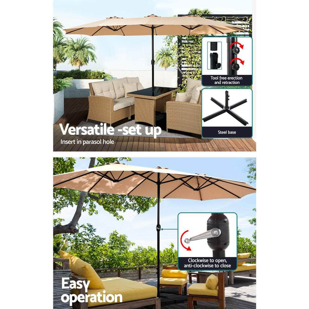 4.57m Outdoor Umbrella w/ Base Stand & Tilt Beige