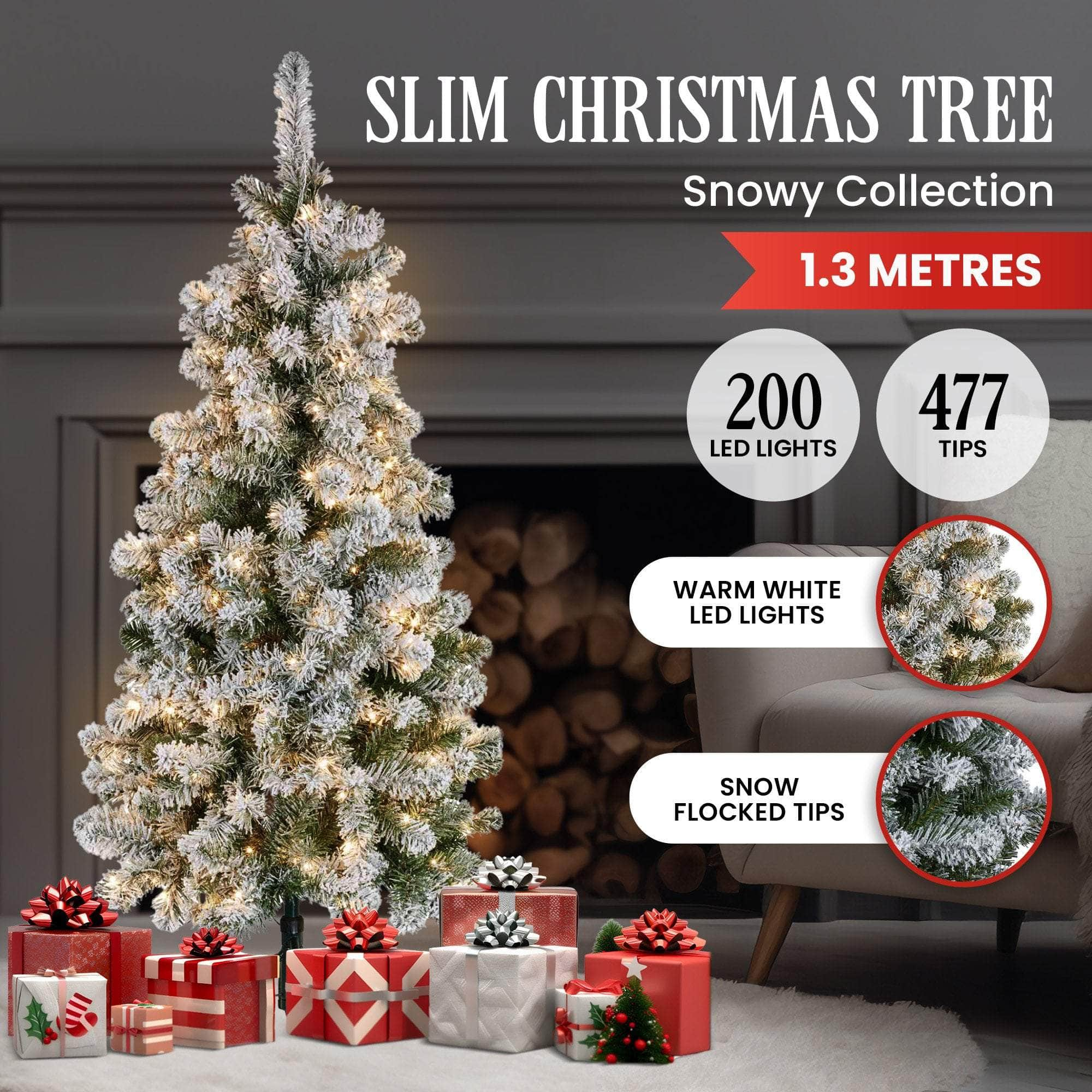 4.5ft - (137cm) Snowy Slimline Christmas Tree with Lights