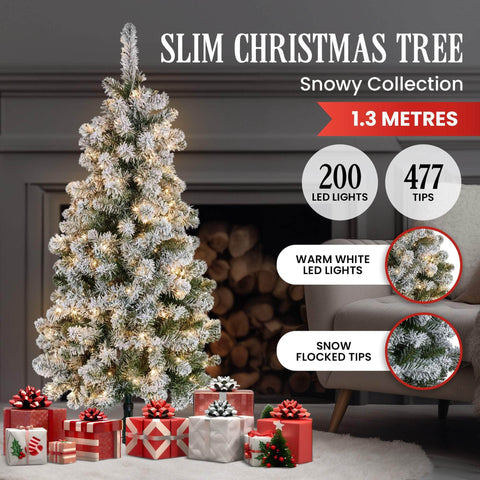 4.5ft - (137cm) Snowy Slimline Christmas Tree with Lights