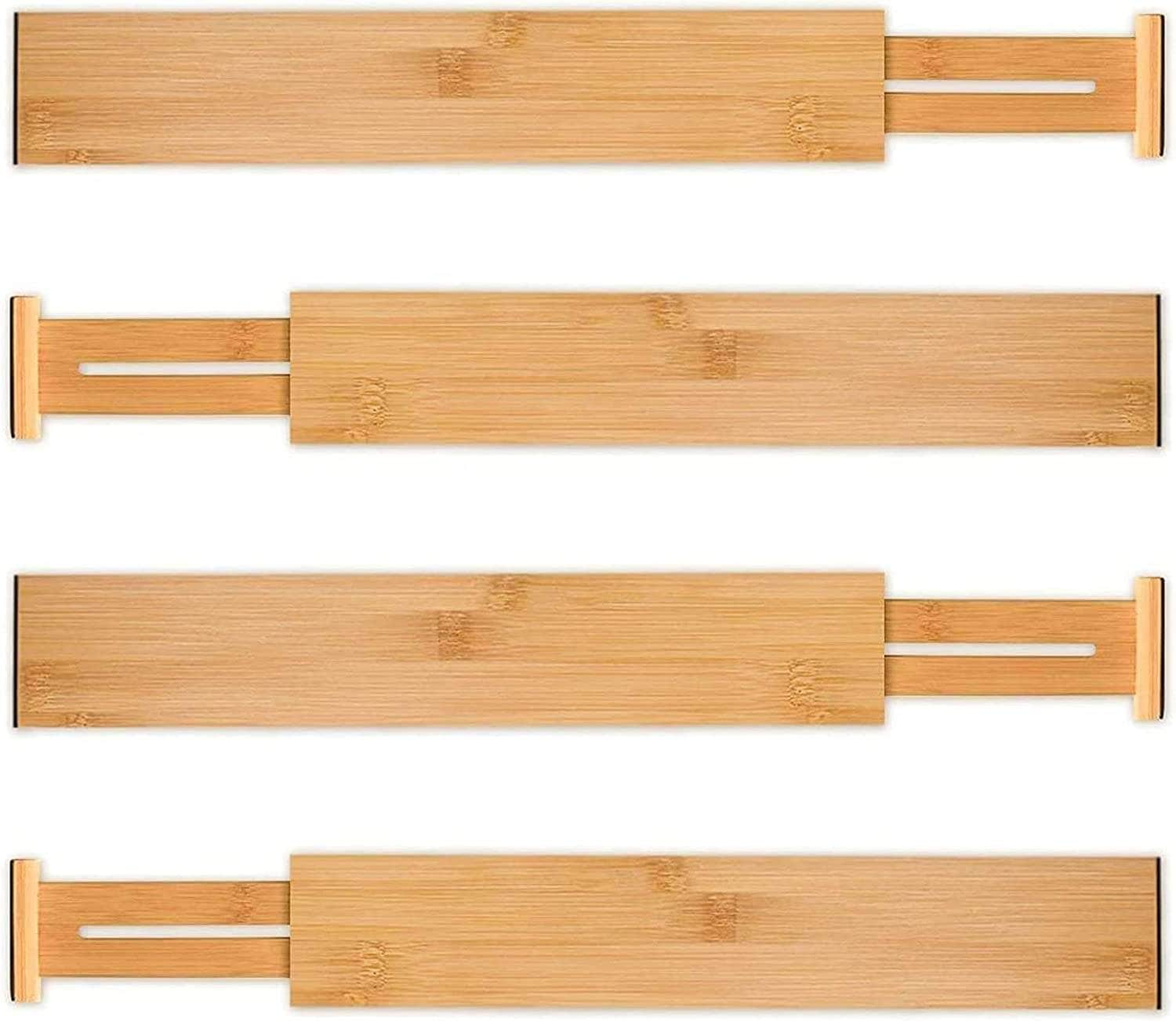 4 Bamboo Adjustable Kitchen Drawer Dividers (Large, 44-55 Cm)