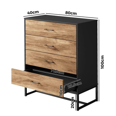 4 Chest of Drawers Tallboy Metal Black