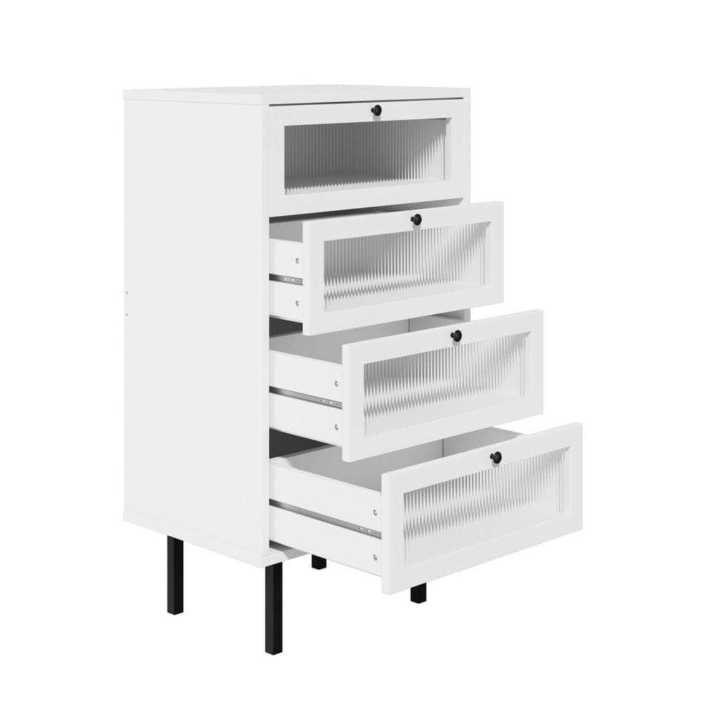 4 Chest of Drawers Tempered Glass Doors White