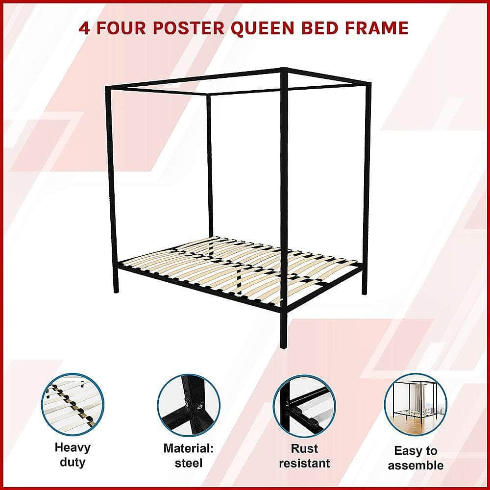 4 Four Poster Queen Metal Bed Frame