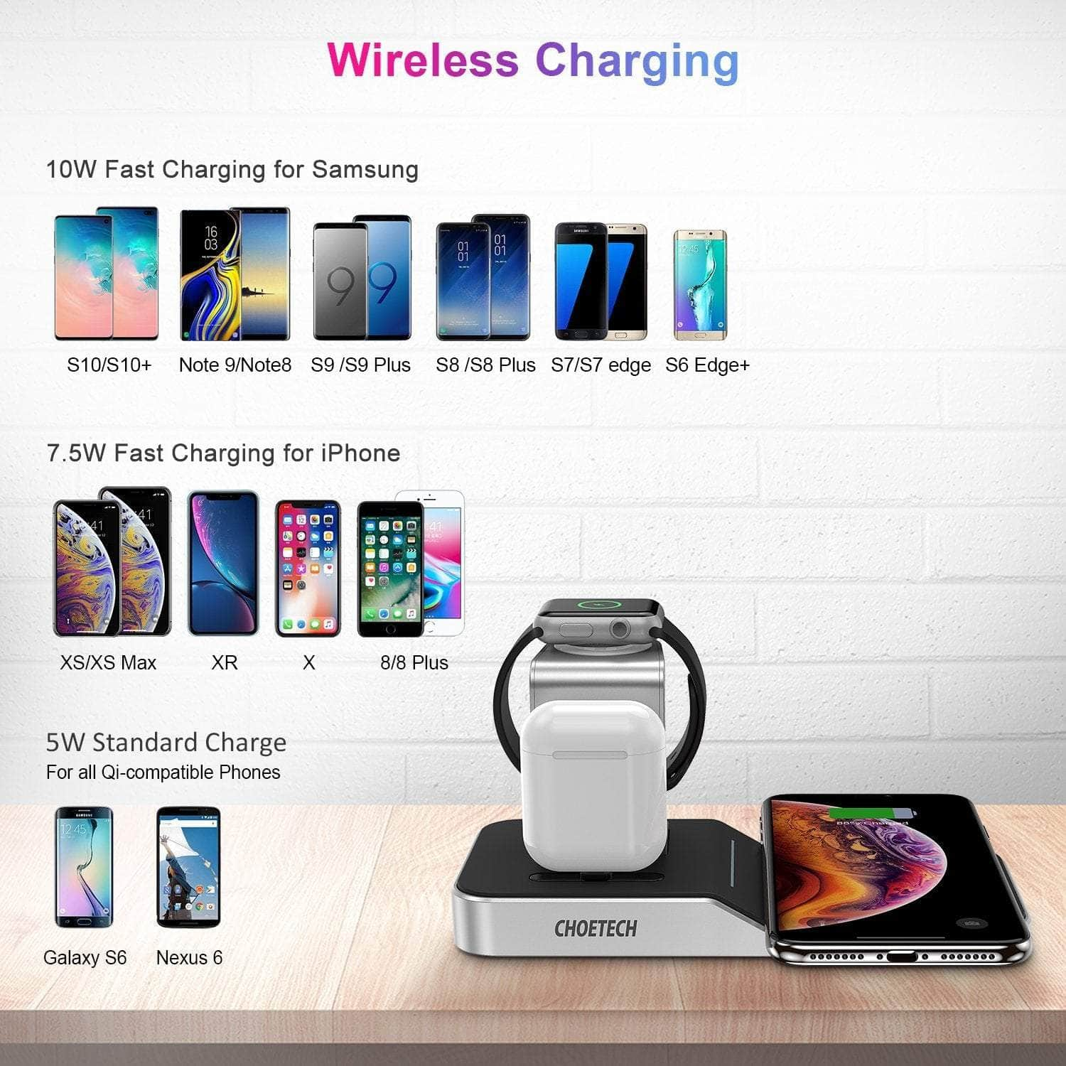 4-In-1 Wireless Charging Station For Iphone/Apple Watch/Ipod