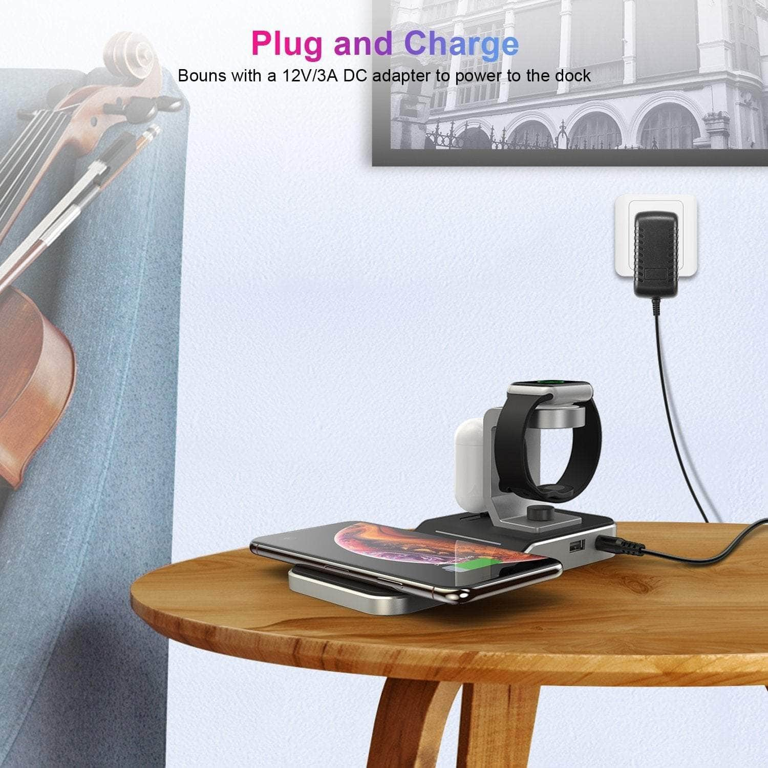 4-In-1 Wireless Charging Station For Iphone/Apple Watch/Ipod