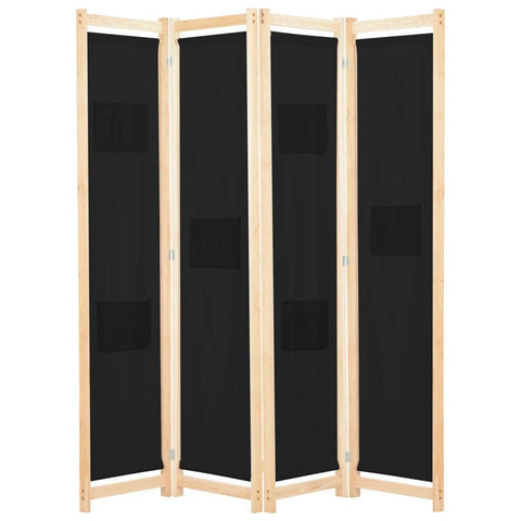 4-Panel Room Divider Black Fabric