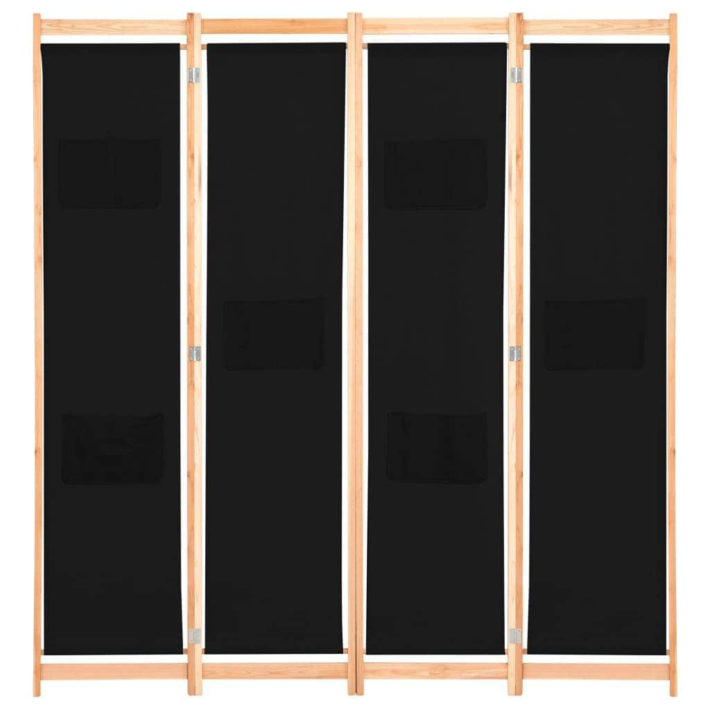 4-Panel Room Divider Black Fabric