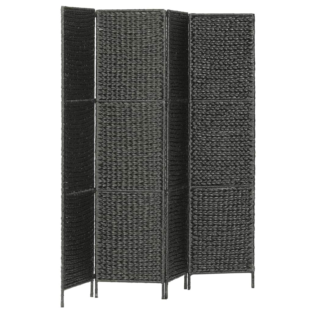 4-Panel Room Divider Black Water Hyacinth