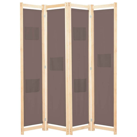 4-Panel Room Divider Brown Fabric