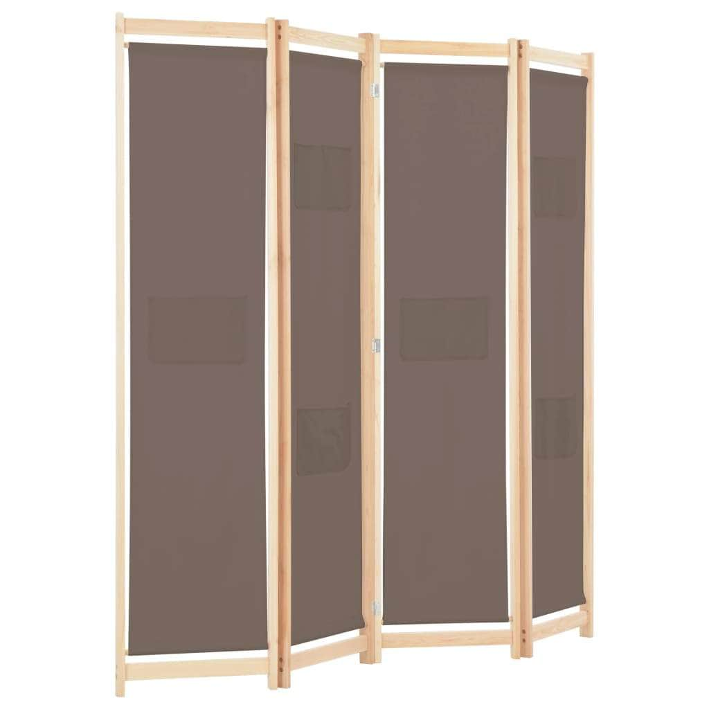 4-Panel Room Divider Brown Fabric