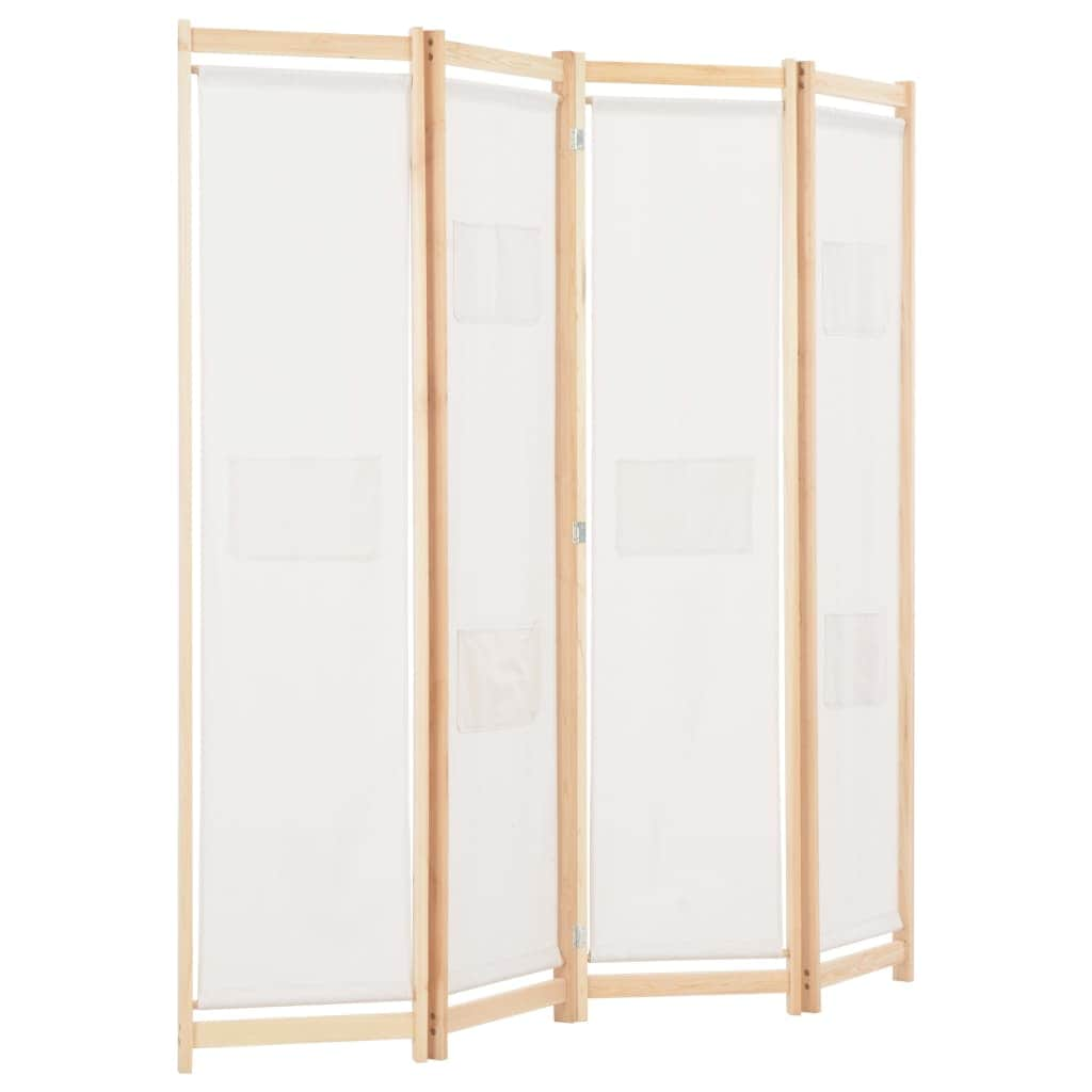 4-Panel Room Divider Cream Fabric