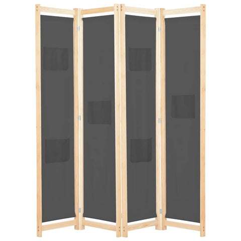 4-Panel Room Divider Grey Fabric