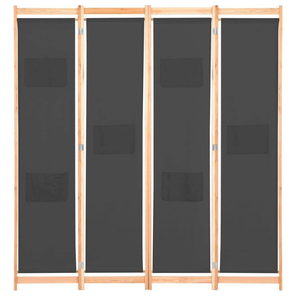 4-Panel Room Divider Grey Fabric