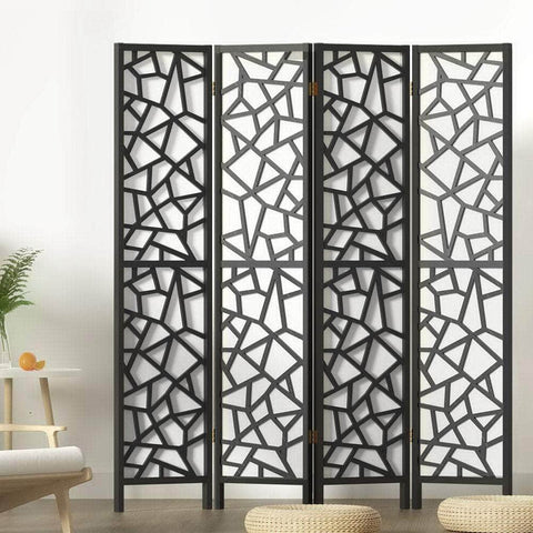 4 Panel Room Divider Screen 162X170Cm Black