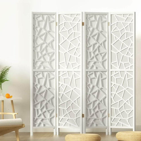 4 Panel Room Divider Screen 162X170Cm White