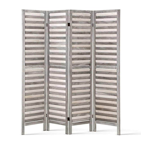 4 Panel Room Divider Screen 163X170Cm Louver Grey