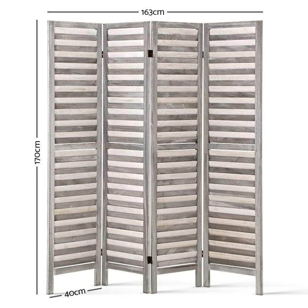 4 Panel Room Divider Screen 163X170Cm Louver Grey