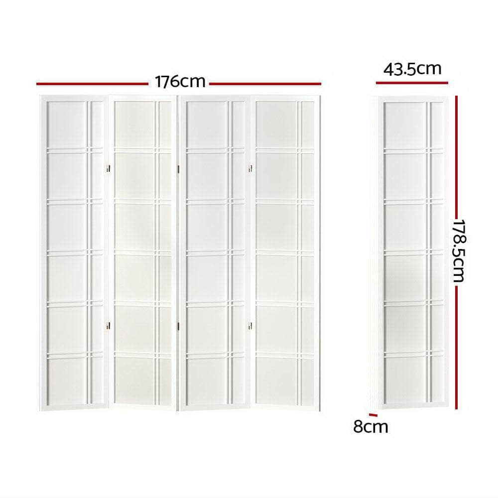 4 Panel Room Divider Screen 176X179Cm Nova White