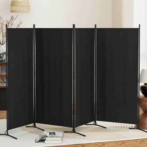 4 Panel Room Divider Screen Fabric Black