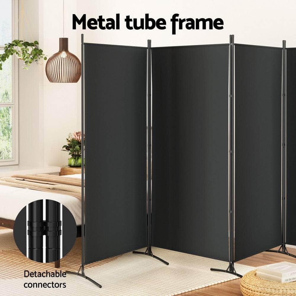 4 Panel Room Divider Screen Fabric Black