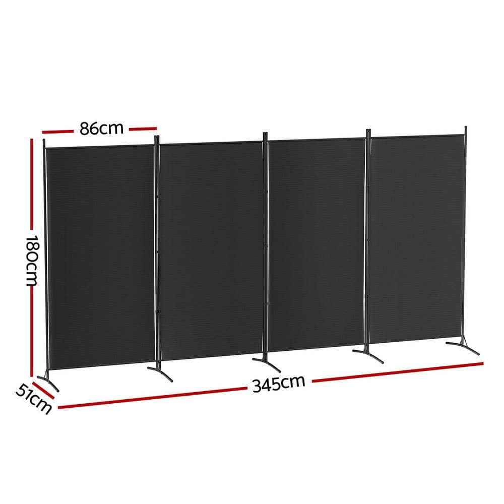 4 Panel Room Divider Screen Fabric Black