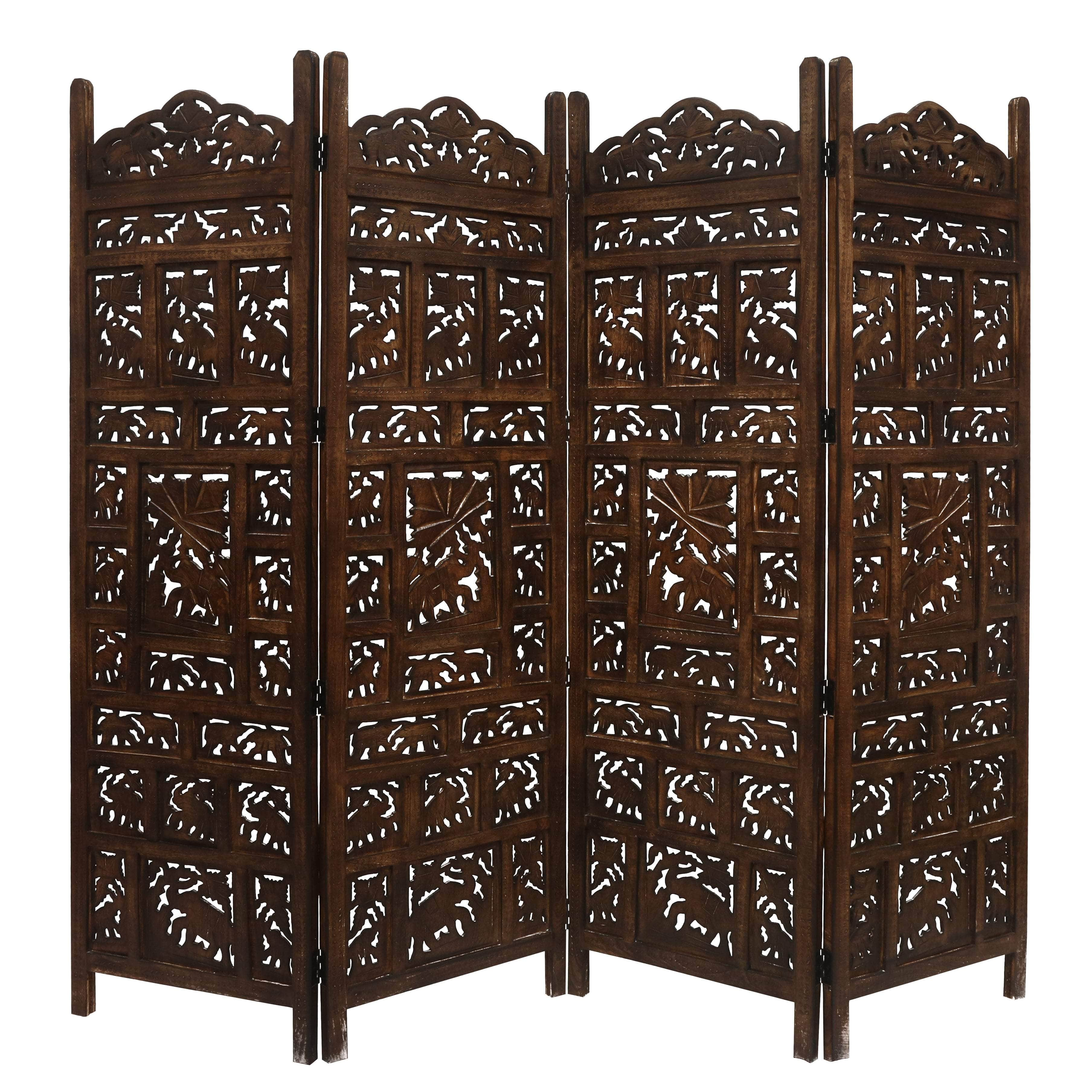 4 Panel Room Divider Screen Privacy Shoji Timber Wood Stand - Burnt