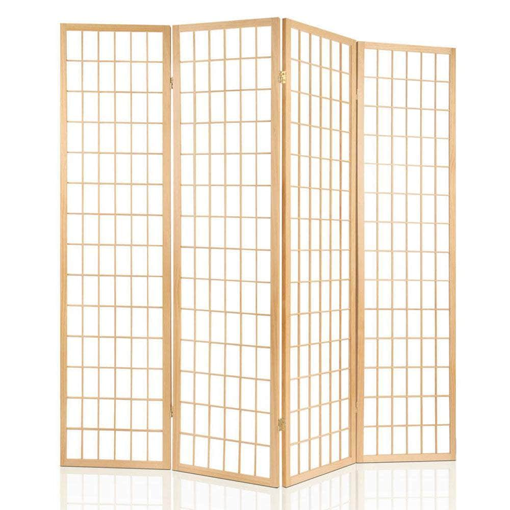 4 Panel Wooden Room Divider - Natural