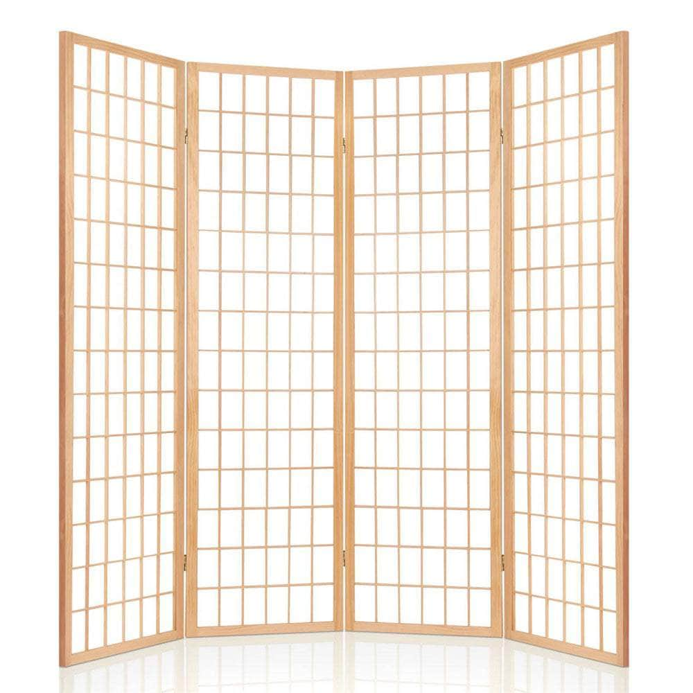 4 Panel Wooden Room Divider - Natural