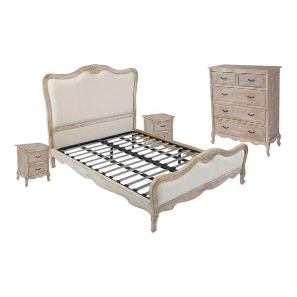 4 Pcs Bedroom Suite Oak Wood Plywood Veneer White Washed Finish In Queen Size