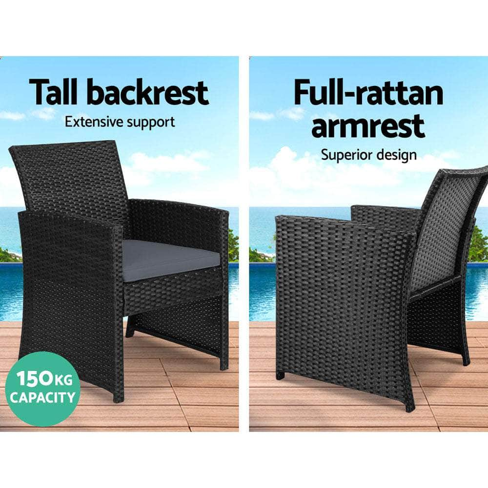 4 Pcs Outdoor Sofa Set Rattan Chair Table Setting Garden Furniture Black