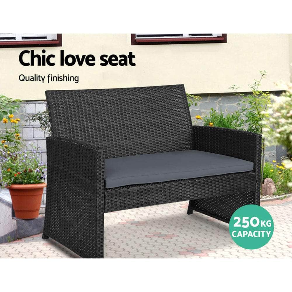 4 Pcs Outdoor Sofa Set Rattan Chair Table Setting Garden Furniture Black