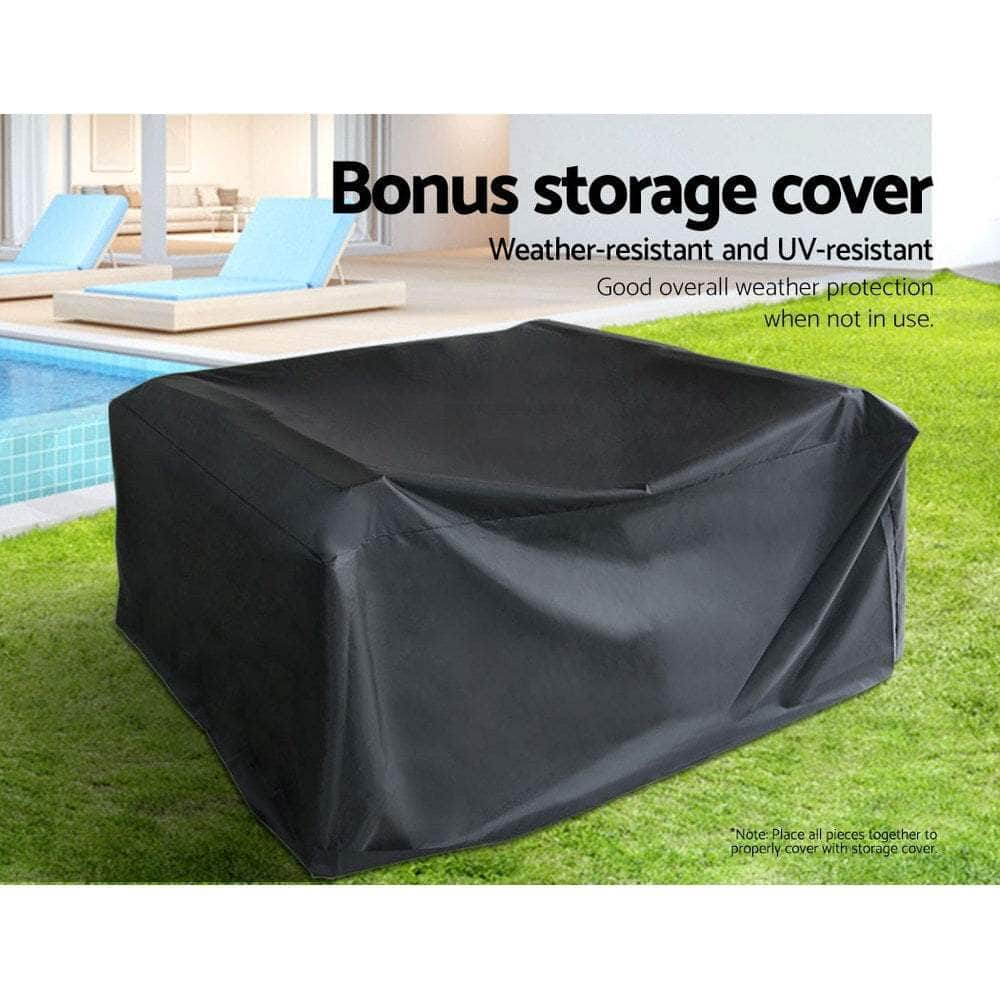 4 Pcs Outdoor Sofa Set With Storage Cover Rattan Chair Furniture Black