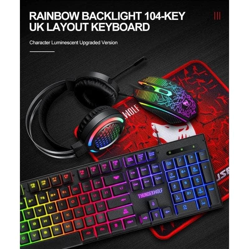 4-Pcs Rainbow Keyboard/Mouse/Headphone/Mouse Pad Kit Set