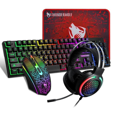 4-Pcs Rainbow Keyboard/Mouse/Headphone/Mouse Pad Kit Set