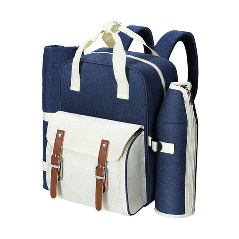 4 Person Picnic Basket Set Backpack Bag Insulated Blue