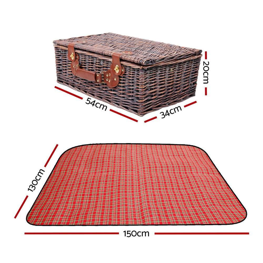 4 Person Picnic Basket Set Insulated Blanket Bag Red