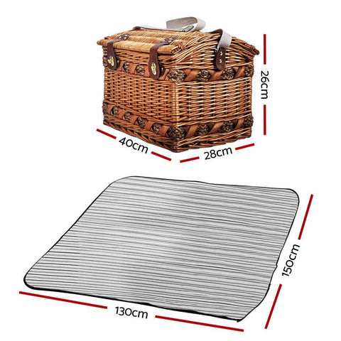 4 Person Picnic Basket Set Storage Blanket