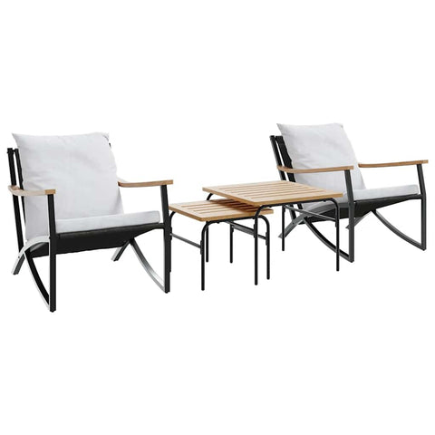 4 Piece Balcony Furniture Set with Cushions Black Steel