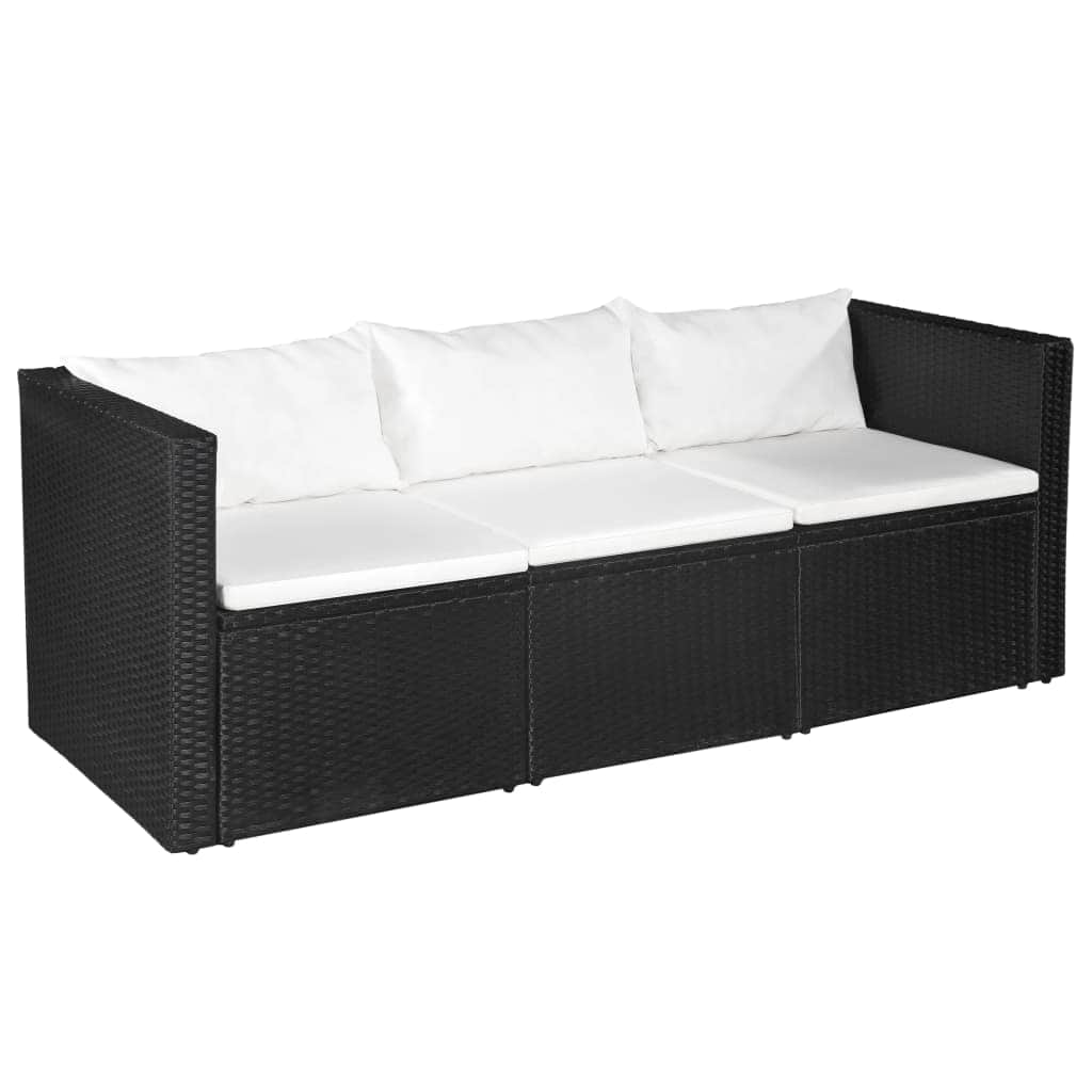 4 Piece Garden Lounge Set Poly Rattan Black and White