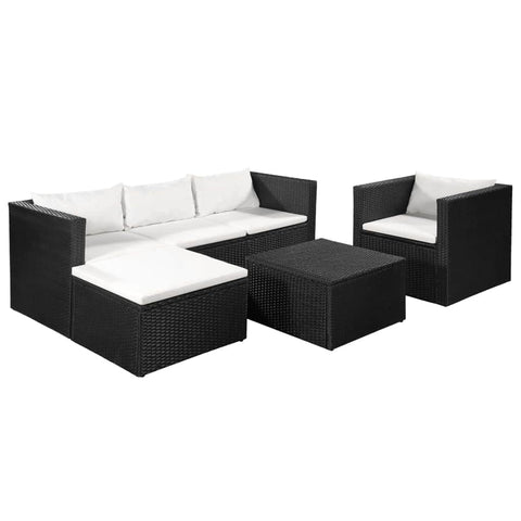 4 Piece Garden Lounge Set Poly Rattan Black and White